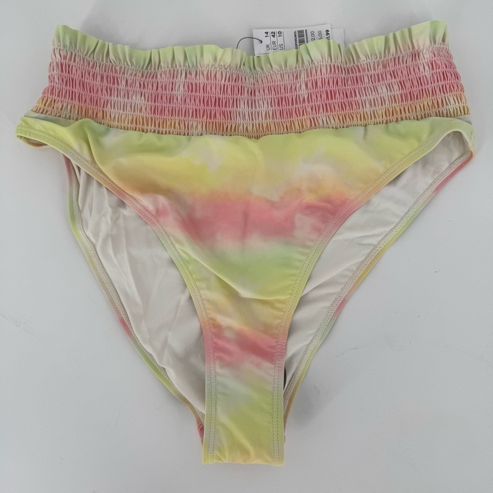 Topshop Women's Rainbow High Waist Smocked Bikini Bottoms Size 10 US Vacation